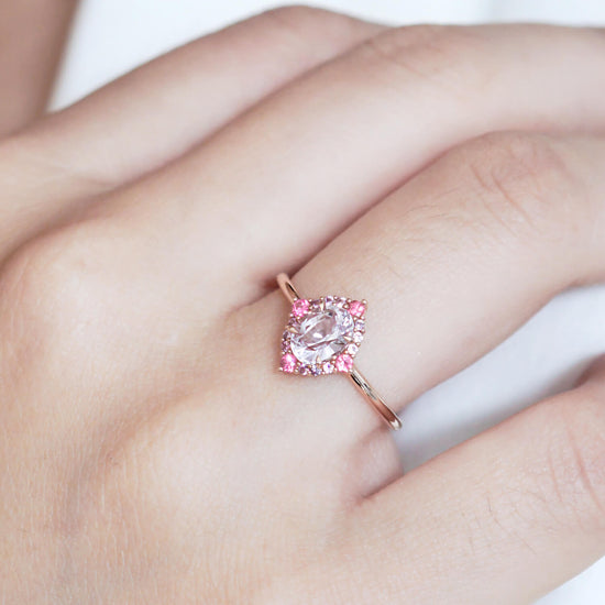 Pink Sapphire Celestial Halo Ring - 14K Rose Gold 1307SRR