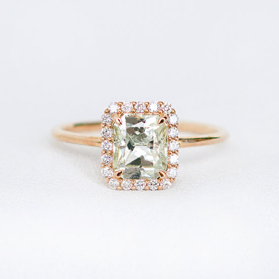 Chartreuse Sapphire Halo Ring - 14K Yellow Gold 1309SRY