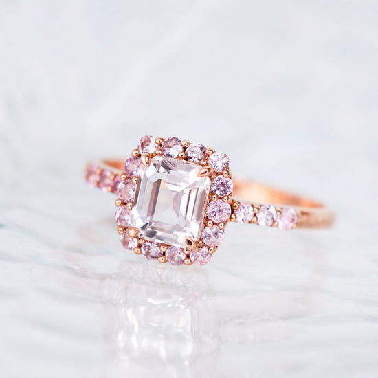 Light Pink Sapphire Halo Ring - 14K Rose Gold 1312SRR
