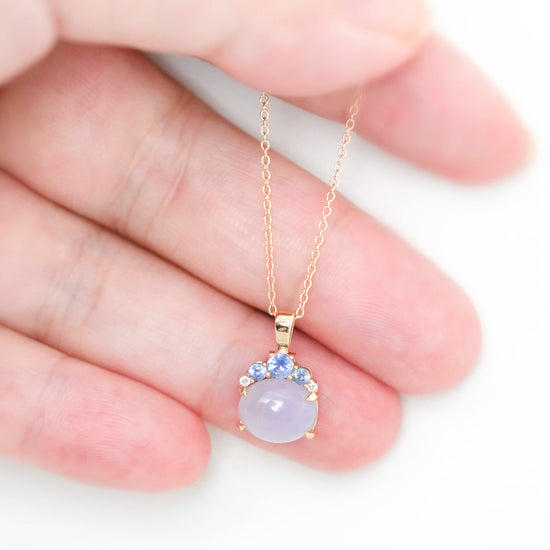 Crown Lavender Jade Pendant in 9K Yellow Gold - Blue Sapphire