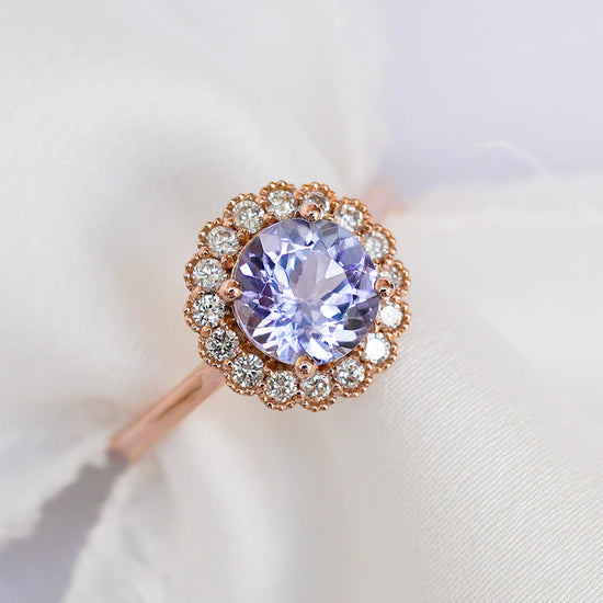 Tanzanite Elegance Halo Ring - 14K Rose Gold 1546TRR