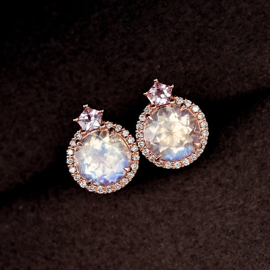 Peak Halo Moonstone Earrings - 1548MER