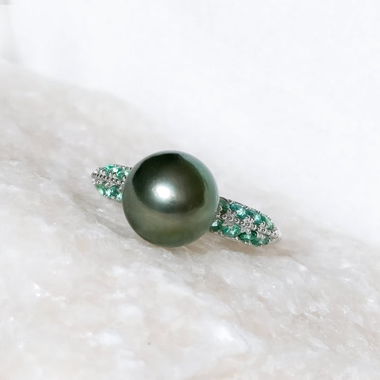 Tahitian Pearl Gemini Ring in 14K White Gold - 1578TRW