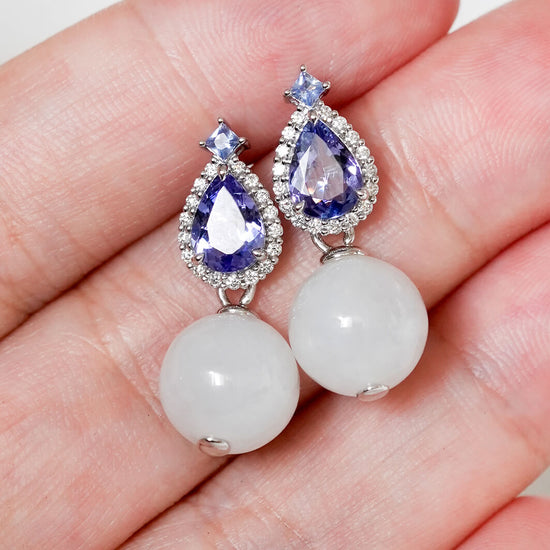 Tanzanite Royal Halo Earrings - 14K White Gold 1579TEW