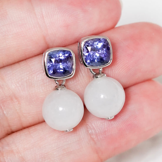 Tanzanite Bezel Earrings - 14K White Gold 1580TEW
