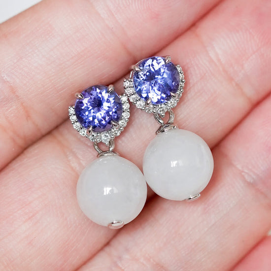 Tanzanite Horseshoe Earrings - 14K White Gold 1581TEW