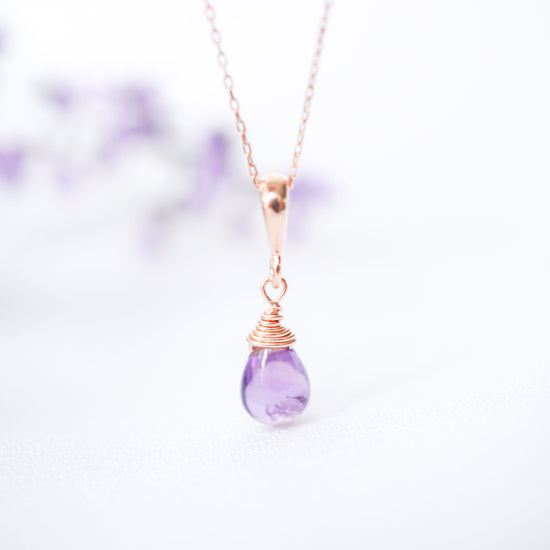 Dainty Amethyst Drop Necklace in 10K Gold