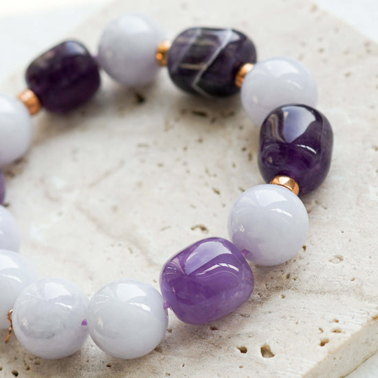 Lavender Jade and Amethyst Bracelet B8