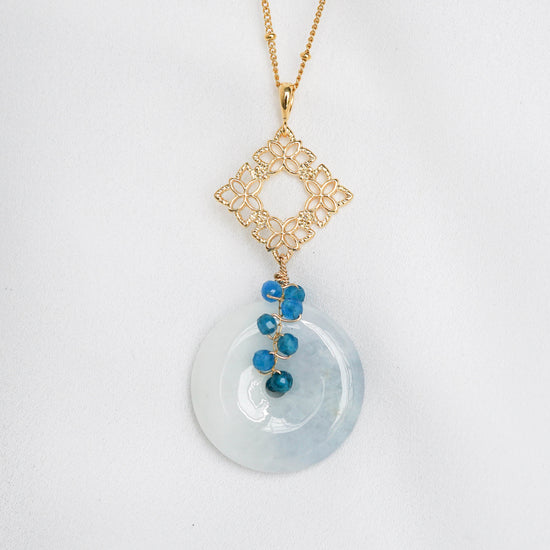 Blue Jade with Peranakan Tile and Apatite Vine Necklace - BJN9G