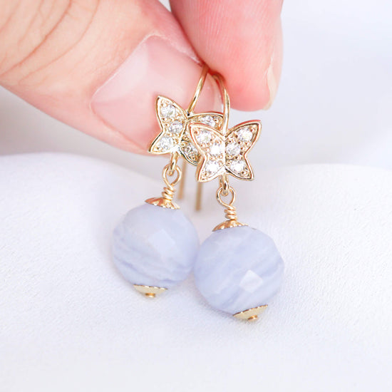 Butterfly Ear Hooks with Blue Lace Agate