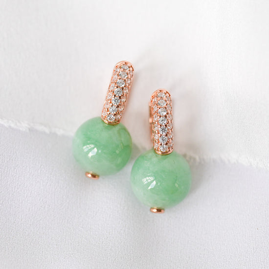 Chic CZ Hoop Earrings with Apple Green Jade