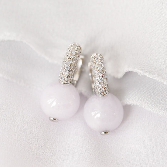 Chic CZ Hoop Earrings with Lavender Jade