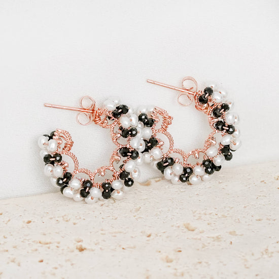 Pearl and Spinel Encrusted Glitzy Hoop Earrings