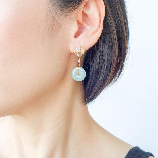 CZ Pyramid Ear Studs and Jade JDE2