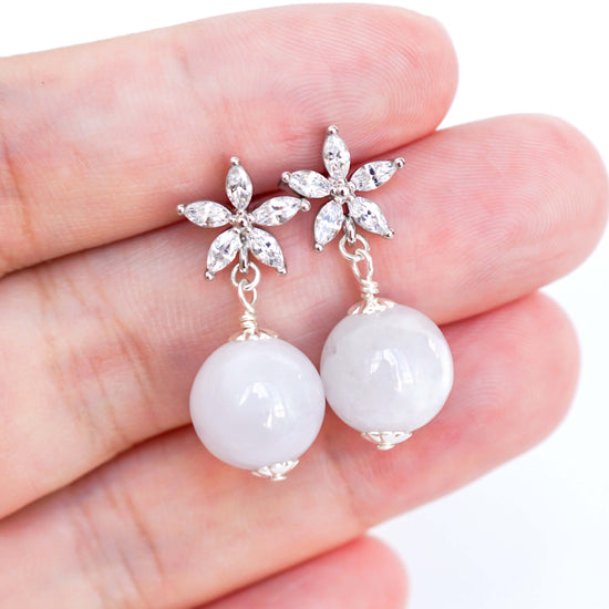 Dainty Daisy Ear Studs with Lavender Jade