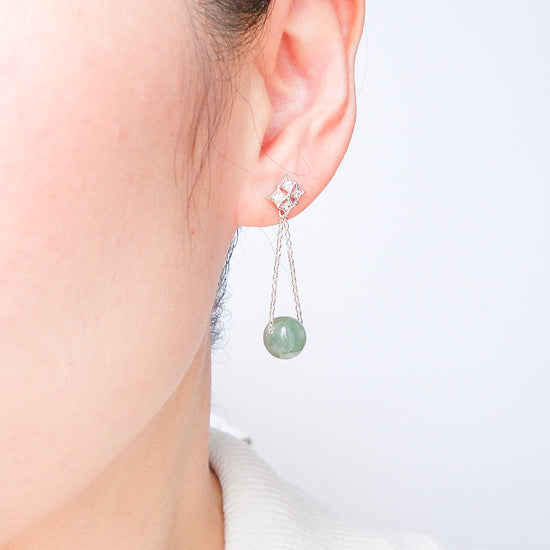 Dangling Sage Green Jade with Diamond Ear Studs
