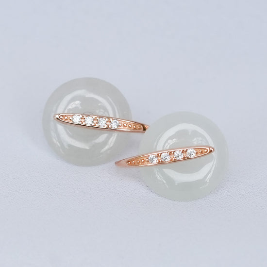 Chic CZ Hook Earrings with White Jade