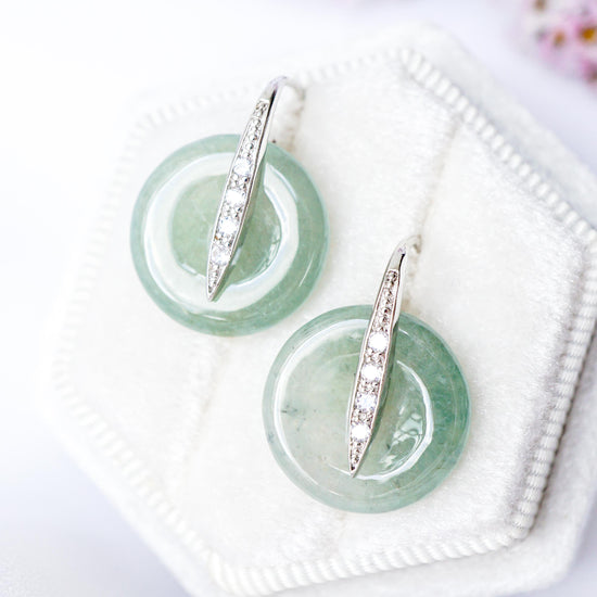 Sleek CZ Hook Earrings with Jade Donut - Sage Green Jade FJE5