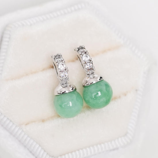 Vivid Green Jade CZ Moon Ear Studs