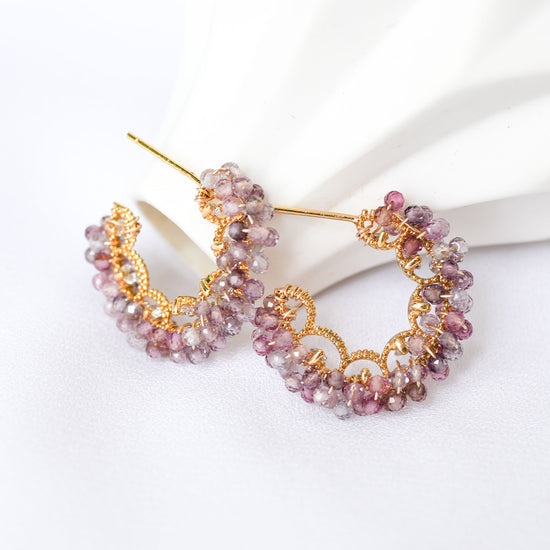 Purple Spinel Encrusted Glitzy Hoop Earrings