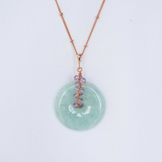 Green Jade With Pink Amethyst Vine Necklace