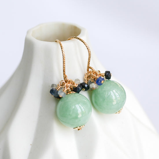 Green Jade Hook Earrings - Sapphire