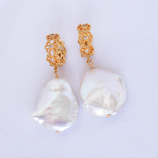 Intricate Ear Hoops with Keshi Pearls IK1