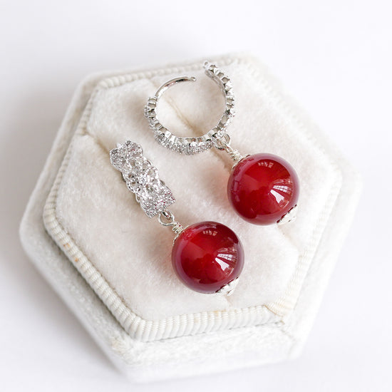 Intricate Ear Hoops with Red Agate