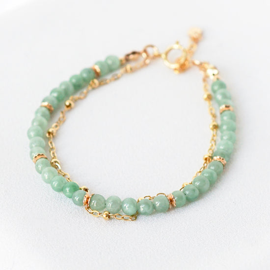 Tiny Jade and Chain Layered Bracelet JB5