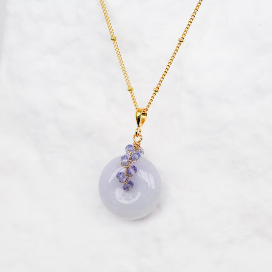 Vivid Lavender Jade with Tanzanite Vine Necklace JN2511