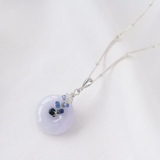 Vivid Lavender Jade with Sapphire Vine Necklace JN253