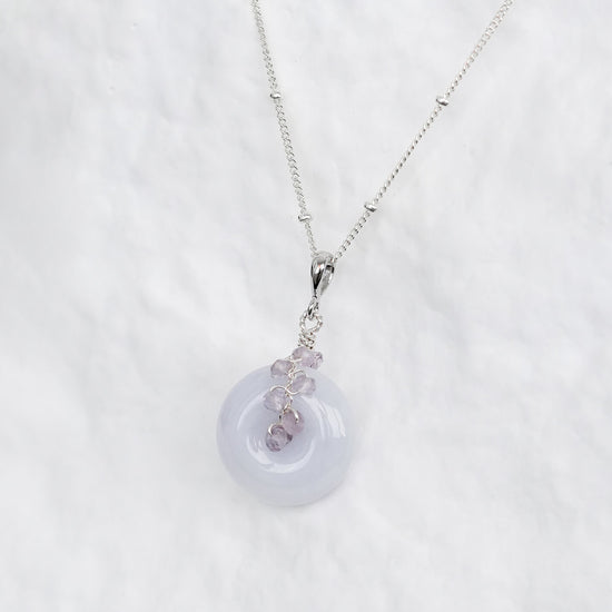 Vivid Lavender Jade with Pink Amethyst Vine Necklace JN254