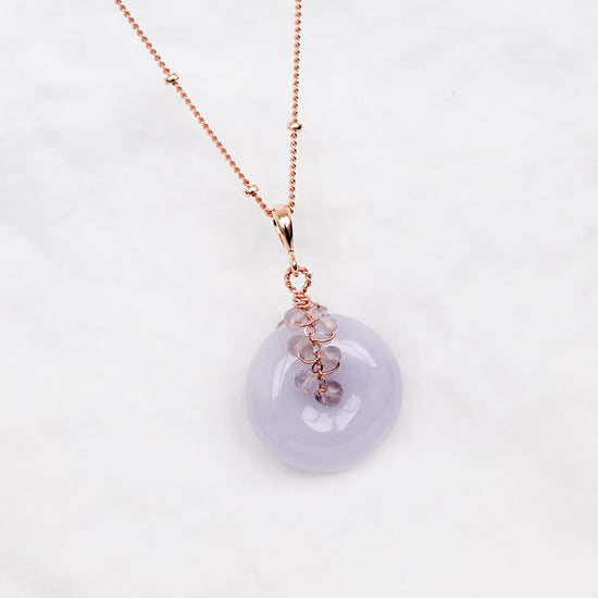 Vivid Lavender Jade with Pink Amethyst Vine Necklace JN256