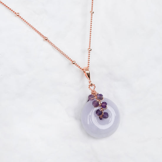 Vivid Lavender Jade with Amethyst Vine Necklace JN258