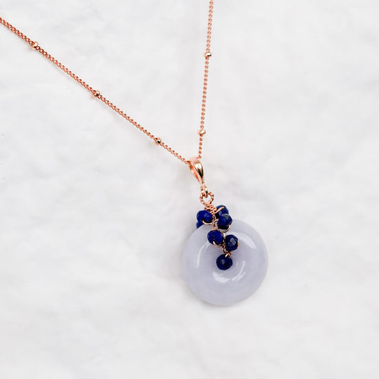 Vivid Lavender Jade with Lapis Lazuli Vine Necklace JN259