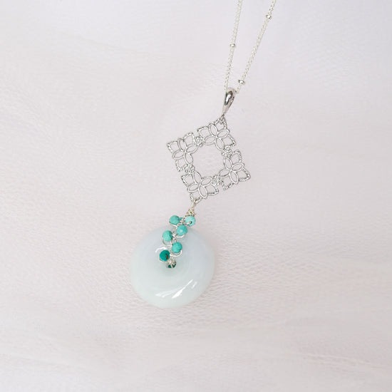 Light Green Jade with Turquoise Vine Earrings and Necklace Set