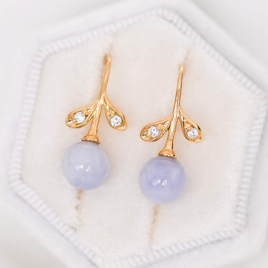 CZ Leaf Hook Earrings with Lavender Jade