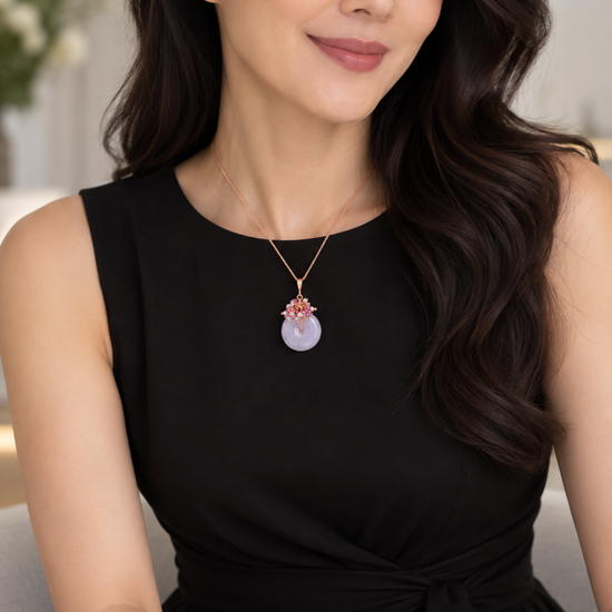 Vivid Lavender Jade Donut with Gem Cluster Necklace