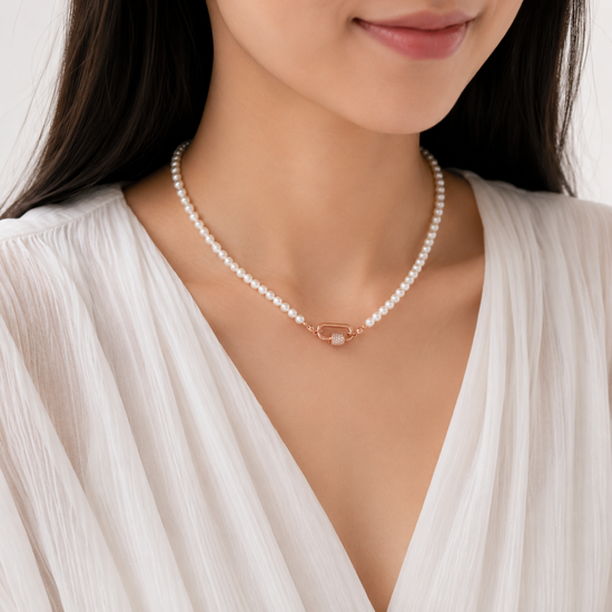 Lock Choker Necklace - Pearl