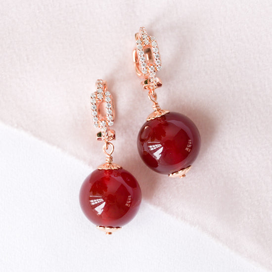 Luxe Chain Link Hoops with Red Agate