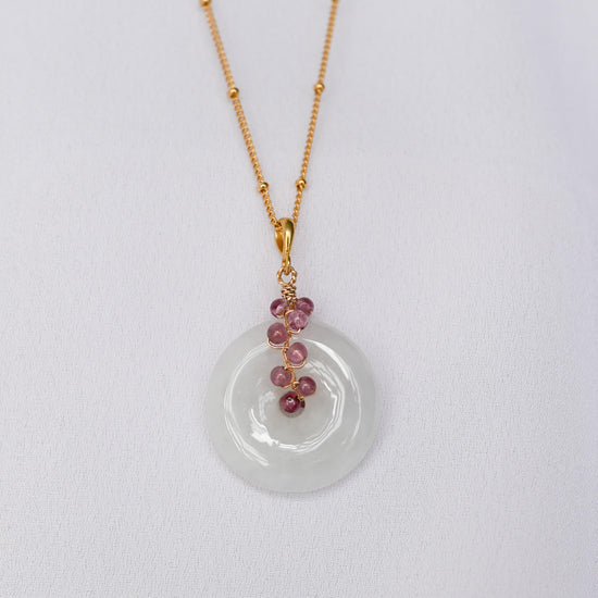 White Jade with Garnet Vine Necklace N1G