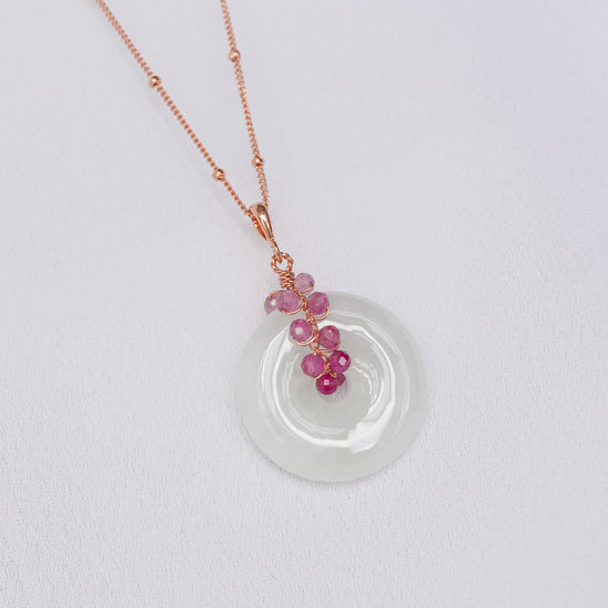 White Jade with Pink Sapphire Vine Necklace N3R