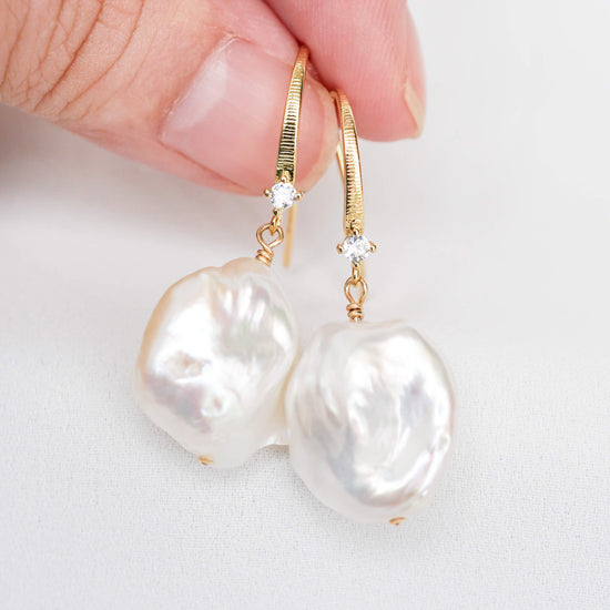 Dapped Hook Earrings with Keshi Pearls