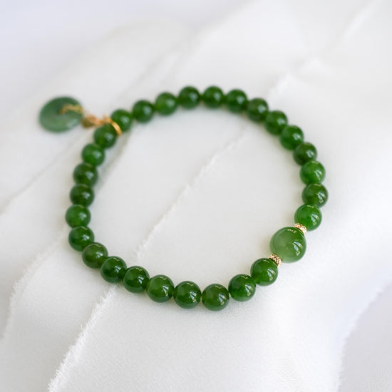 Vivid Green Jade Bracelet P4 - 14K Gold