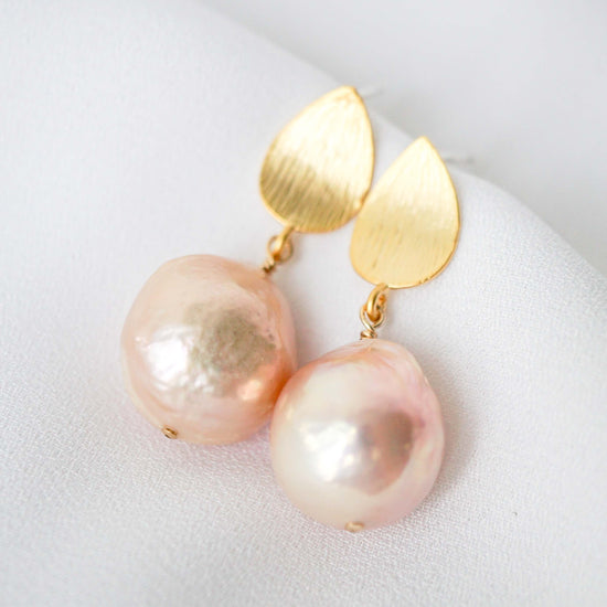 Dewdrop Ear Studs with Baroque Pearls - PE11