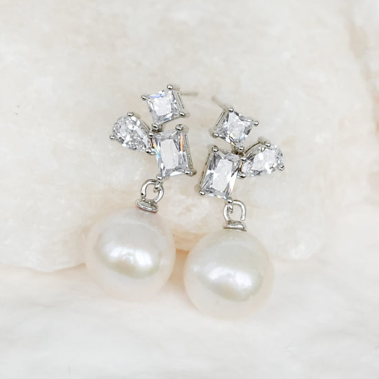 Geometric Stud Earrings with White Pearls
