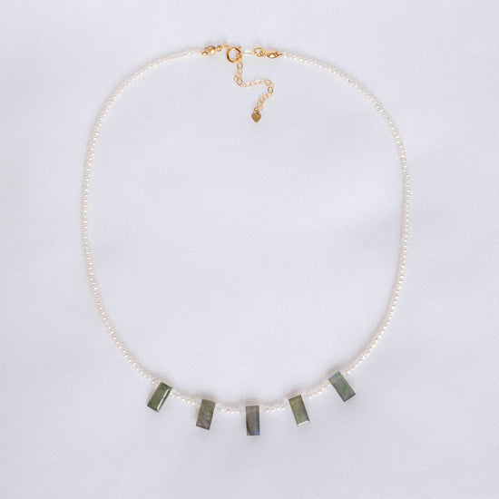 Pearl with Labradorite Baguette Choker