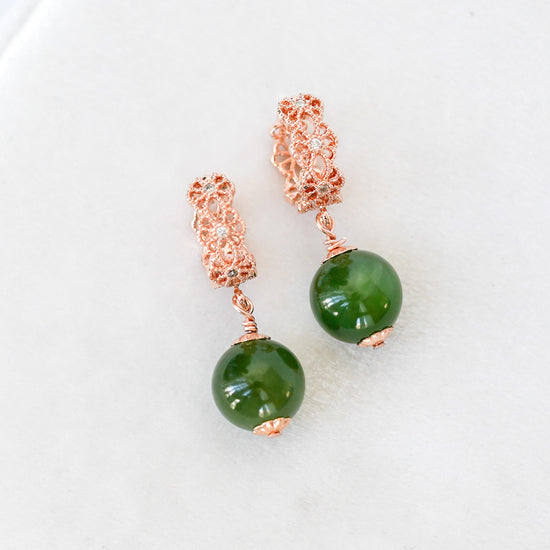 Intricate Ear Hoops with Nephrite Jade