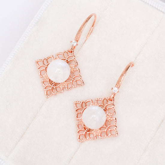 Peranakan Tile Moonstone Hook Earrings
