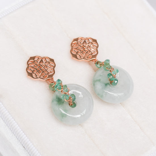 Jade with Emerald Vine Peranakan Ear Studs
